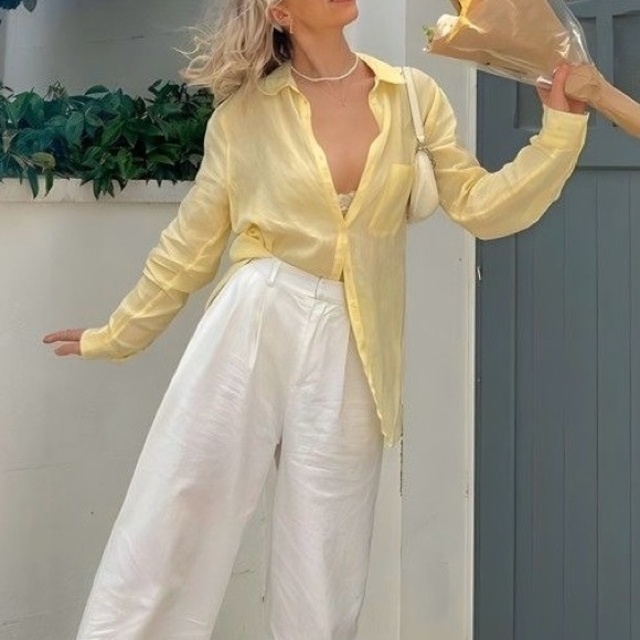 Oversized Light Yellow Button Down Shirt - Picture 2 of 11